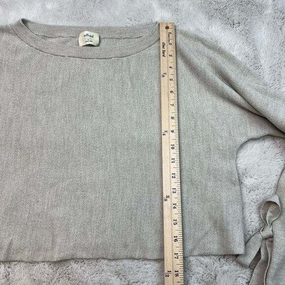 Aritzia Wilfred 100% Merino Wool Emmy Crop Beige Tie Sleeve Scoop Neck Sweater S - Picture 9 of 12